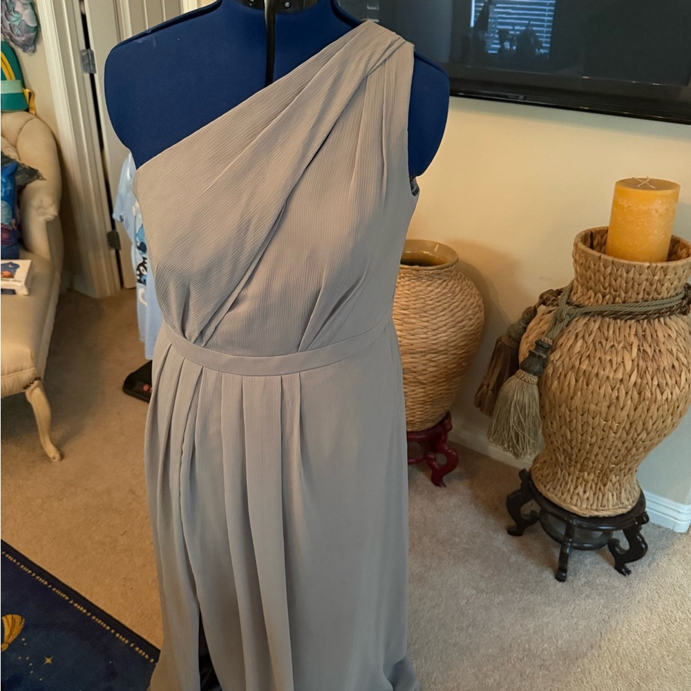 David's Bridal One-Shoulder Gray Dress